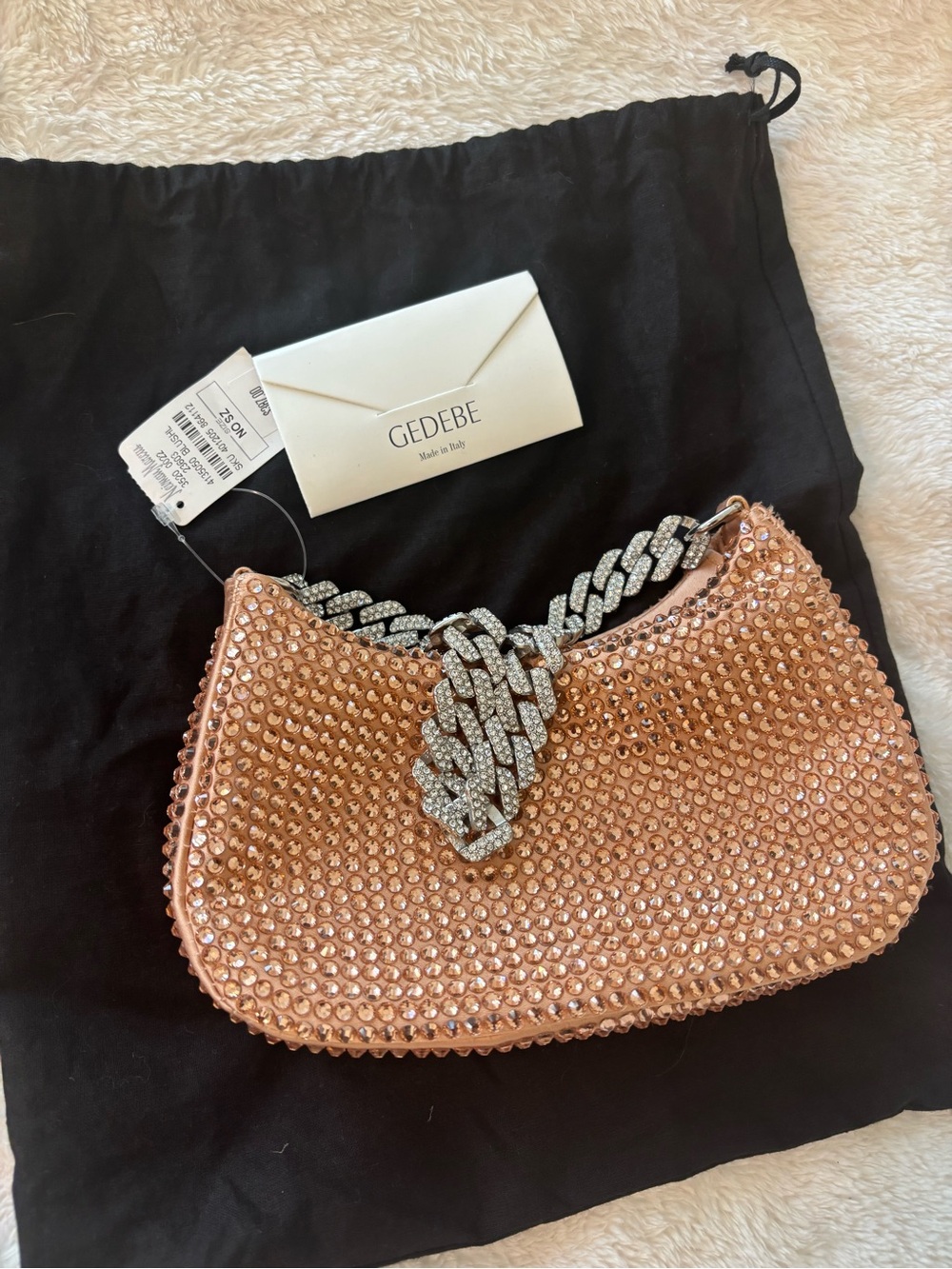 Rose Gold Crystal Mini Shoulder Bag with Rhinestone Chain